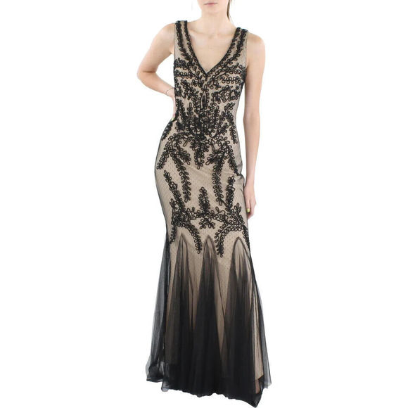 Betsy & Adam Soutache Mermaid Gown Black Nude Size 14 - Picture 3 of 4